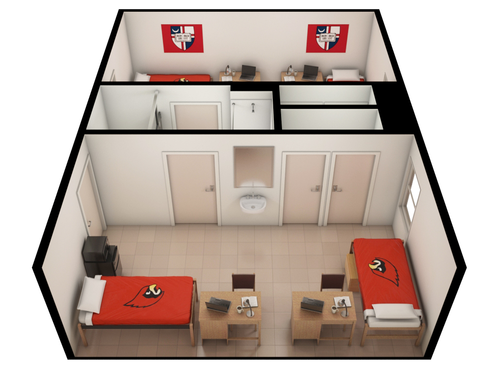 artistic depiction of a double with bath floor plan from the side view