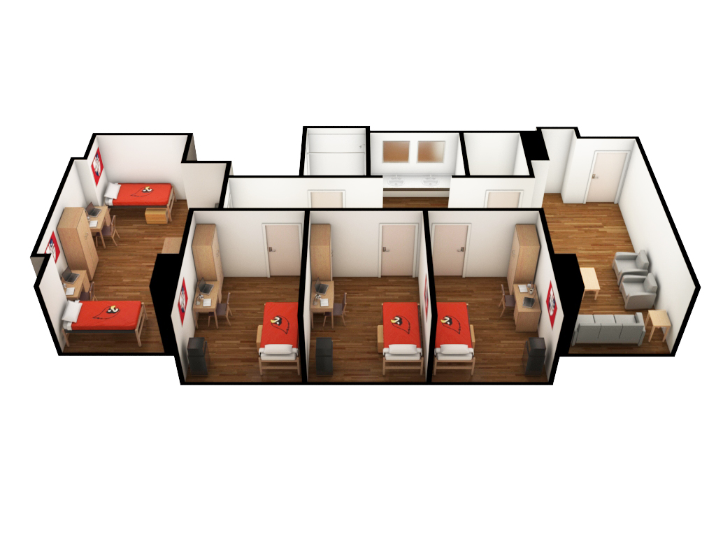 artistic depction of opus suite floor plan from a side view