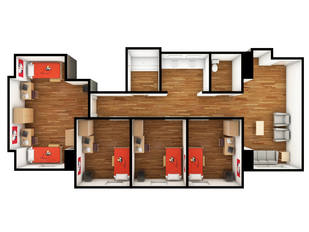 artistic depiction of opus suite floor plan from top view